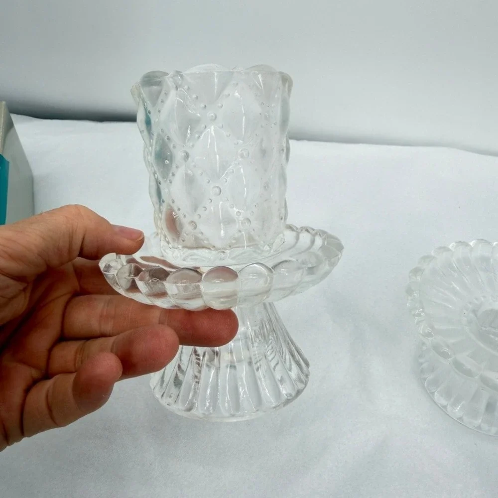 PartyLite Quilted Crystal Pair Votive Candle Holder Set w/ Box Vintage Decor
